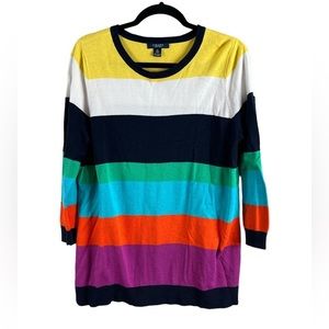 CHAPS Women’s Color‎ Block Striped Cotton Blend Sweater Size 1X